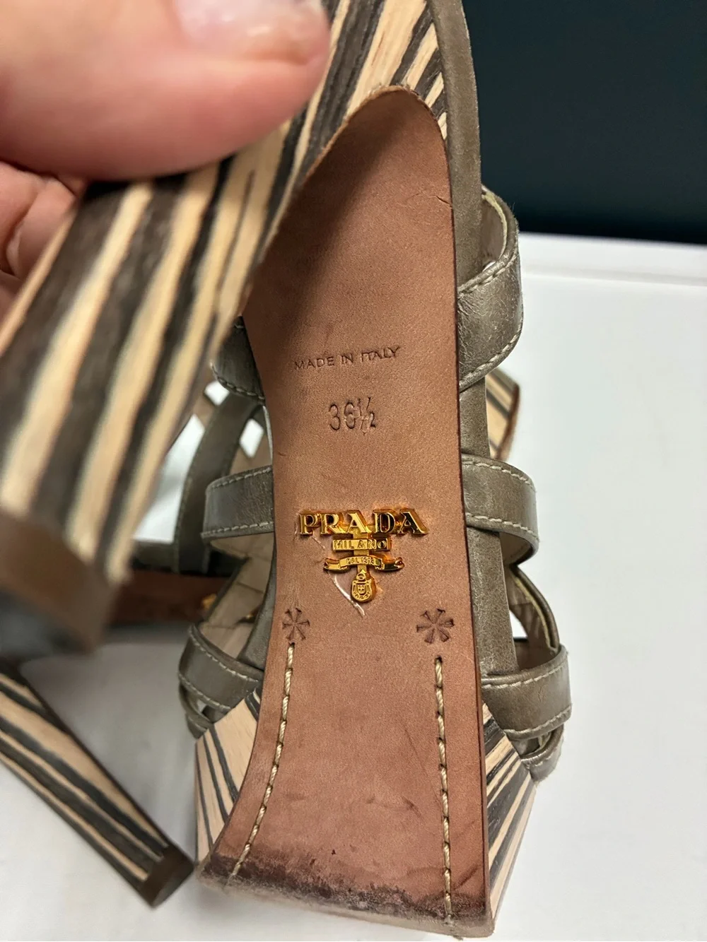 Prada Taupe Strappy Platform Heels